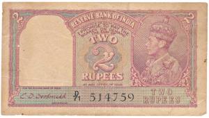 George VI, Rupees 2, 1944, signed C. D. Deshmukh, (Jhun 2.2). Fine, Rare.
