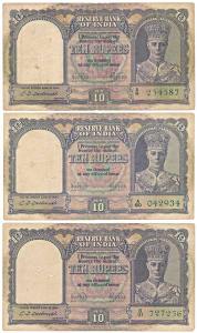 George VI, Rupees 10, 2nd issue, 1944, signed C. D. Deshmukh, (Jhun 6.1). Fine to Fine+. (
