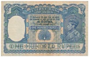 Burma, George VI, Rupees 100, 1939, signed J. B. Taylor, (Jhun 6.1). About Very Fine, Very
