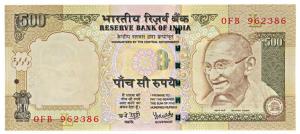 Rupees 500, 2008, signed Y. V. Reddy, Error, value not printed entirely in the center, (IP