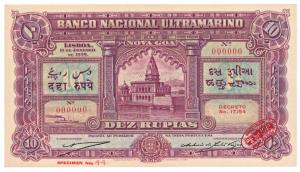 Portuguese India, (Dez) 10 Rupias, Specimen,5th issue, 1938, Banco Nacional Ultramarino, '