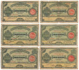 Portuguese, Mil (Thousand) Reis, 1909, Banco Nacional Ultramarino, red seal on obv. Good t