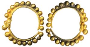 Gold Ear ornament, 0.81g, an ear ornament made into a circular ring with gold pellets atta