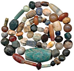 Beads, (c.1,000 BC- 300 AD), used for jewellery, a newly strung attractive necklace made f