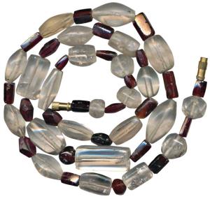 Beads, used for jewellery, a newly strung attractive necklace made from beads of garnet an