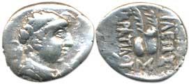 Indo-Greek, Baktria, Eukratides I, (c. 171-145 BC), Silver Obol, obv. helmeted, diademed a