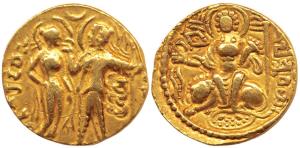 Guptas, Samudragupta, Gold Dinar, King and Queen type, issued in memory of his parents Kin