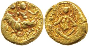 Bengal Shashanka Deva, (c. AD 600-635), Base Gold Dinar, obv. Shiva nimbate, seated facing
