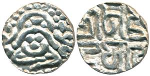 Kalachuris of Tripuri, Gangeyadeva (AD 1015-1040), Base Gold 41/2 Masha, obv. seated godde