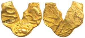 Shilaharas of Karad, (c. 1050-1212), U shaped Gold Fanam, three punches on obv. with boar 