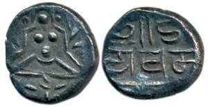 Paramaras of Malwa, Jayavarmana (AD 1225-1274), Silver Unit, obv. Goddess Lakshmi seated; 