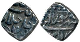 Akbar, Silver 1/8th Rupee, Lahore Mint, Allahu Akbar type, Month Shahrewar (KM 50.2). Very