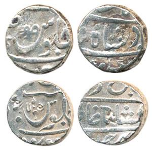 Poona Mint, Silver Rupee (2), the first with Ankushi the other with Shri in Nagari. (KM 12