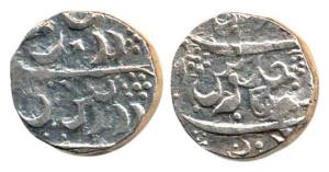 Nipani Mint, Silver Rupee, in the name of Aurangzeb, lazy rectangular symbol (KM 106). Fin