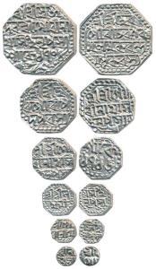 Gaurinath Simha Suhitpanapha (SE 1702-1718, 1718-1796 AD), set of 6, Silver Rupee, 1/2, 1/