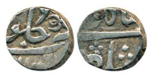Anand Rao, Silver ½ Rupee, Petlad Mint, in the name of Shah Alam II, Nagari Aa (KM C13 for