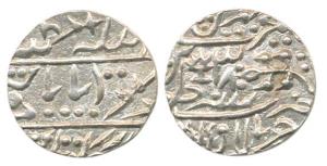 Silver Nazarana ½ Rupee, in the name of Queen Victoria, RY 38 between tree and the triangu