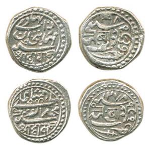 Mahabat Khan II, Silver Kori (2), Shri Diwan, VS 1918 and 1937 that is AH 1278 and 1298. V