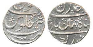 Mumbai Mint, Silver Rupee, in the name of Shah Jahan III, RY Ahd, a floral mark in the see