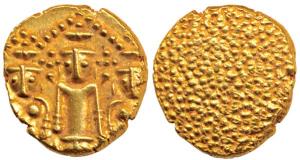 3 Swami Gold Pagoda, 3.43g, Lord Balaji with his consorts on either sides, standing facing