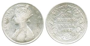 Victoria Queen, Silver Rupee, 1862, Bombay Mint, with 5 panels, experimental coinage. Fine