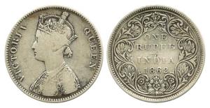Victoria Queen, Silver Rupee, 1862, A / II / 0 / 10. Fine, Scarce.
