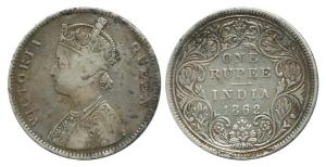 Victoria Queen, Silver Rupee, 1862, A / II / 1 / 10. Fine+, Rare.