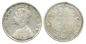 Victoria Queen, Silver Rupee, 1862, B / III / 0 / 0. About Very Fine, Scarce.