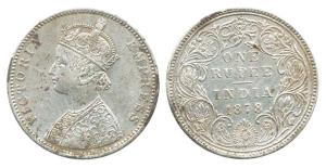 Victoria Empress, Silver Rupee, 1878, A3 / II / no dot. Very Fine, Very Rare.