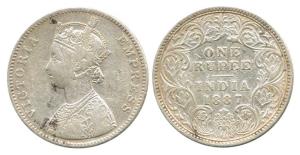Victoria Empress, Silver Rupee, 1887, Bombay Mint, A3 / I, ’B’ incuse inverted. About Very