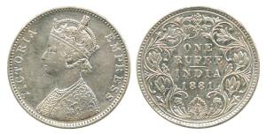 Victoria Empress, Silver Rupee, 1881, A3 / IV, dot. Unlisted, Very Fine, Rare.