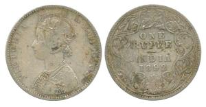 Victoria Empress, Silver Rupee, 1892, Bombay Mint, C2 / I, ’B’ raised (small). About Very 
