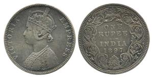 Victoria Empress, Silver Rupee, 1897, Bombay Mint, C2 / I, ’B’ incuse. About Very Fine, Ve