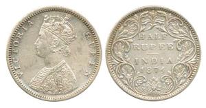 Victoria Queen, Silver ½ Rupee, 1874, Bombay Mint, obv. B2, rev. II, dot. Very Fine, Rare.