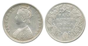 Victoria Empress, Silver ½ Rupee, 1882, Bombay Mint, obv. B2, rev. II, dot. Very Fine, Rar