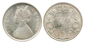 Victoria Empress, Silver ½ Rupee, 1899, Bombay Mint, obv. A, rev. I, ’B’ incuse inverted. 