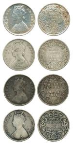 Victoria Empress, Silver ½ Rupee (4), Calcutta Mint, 1889, 1896, and 1899 (2). Fine. (4)