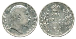Edward VII, Silver Rupee, 1903, wrong Urdu, three dots instead of five dots in Rupaya in U