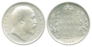 Edward VII, Silver Rupee, 1904, Error, wrong Urdu, three dots instead of five dots in Rupa