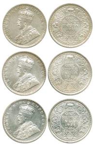George V, Silver Rupees (3), 1911, 1921 and 1922. Extremely Fine, Scarce. (3)