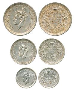 George VI, Silver Rupee, ½ and 1/4, 1945, Lahore Mint, large ’5’, ’L’ mint mark below. Ver