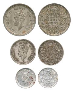George VI, Silver Rupee, ½ and 1/4, 1945, Bombay Mint, large ’5’. Very Fine, Very Rare. (3