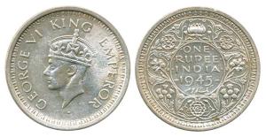 George VI, Silver Rupee, 1945, Bombay Mint, Large ’5’. Very Fine, Very Rare.