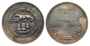 Governor of Bengal Presentation Medal, Silver, 45.67 g, a tiger to left and a ship below o