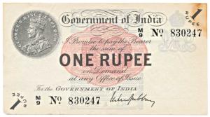 George V, Rupee 1, 1st issue, 1917, signed M. M. S. Gubbay, (Jhun 1.1A) prefix not recorde