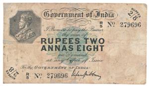 George V, Rupees 2 Annas 8 (2 & ½ Rupees), 1918, signed M. M. S. Gubbay, Prefix R for Rang