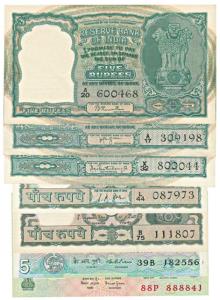 Rupees 5, set of 42 notes with different dates and signatures of all varieties, (Jhun 3.1-