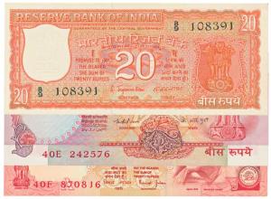Rupees 20, set of 33 notes with different dates and signatures of all varieties, (Jhun 5.1