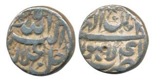 Akbar, Silver ½ Rupee, 5.38g, Lahore Mint, Allahu Akbar type, Ilahi 41, Month Aban, (KM 66