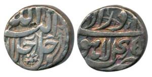 Akbar, Silver ½ Rupee, 5.60g, Lahore Mint, Allahu Akbar type, Ilahi 44, Month Azar. Very F